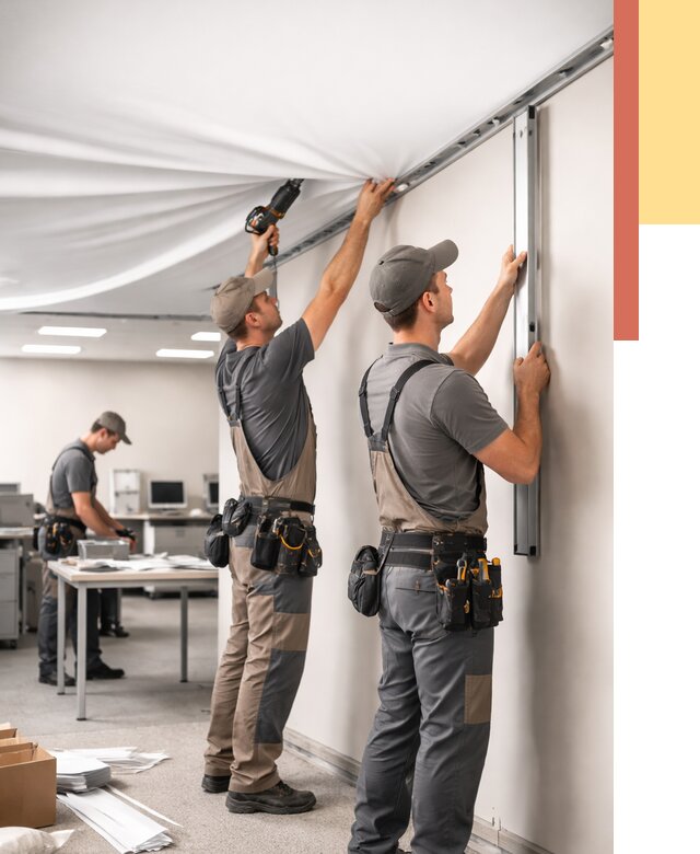 Монтаж натяжного потолка в офисе в Нурлате от 469 руб/м² — быстро и недорого | ОТДЕЛОЧНИК-Нрт