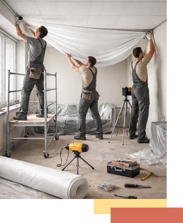 Монтаж натяжного потолка в офисе в Нурлате