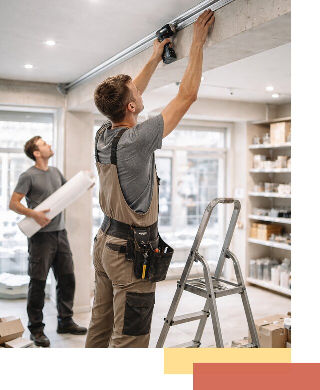 Монтаж натяжных потолков в магазине в Нурлате