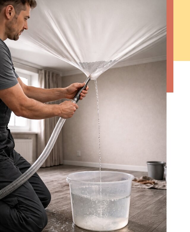 Слив воды с натяжного потолка в Нурлате от 2607 руб. быстро и недорого | ОТДЕЛОЧНИК-Нрт