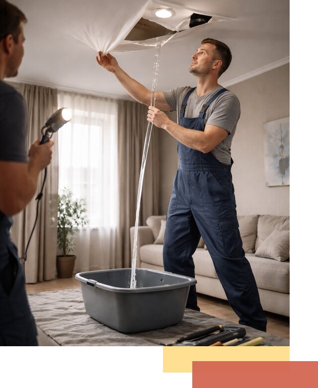 Слив воды с натяжного потолка в Нурлате быстро и аккуратно