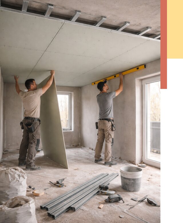 Одноуровневый потолок из гипсокартона в Нурлате от 782 руб. — монтаж под ключ | ОТДЕЛОЧНИК-Нрт