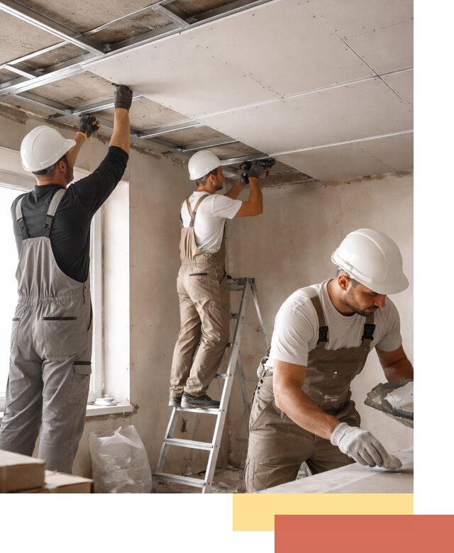 Одноуровневый потолок из гипсокартона в Нурлате — монтаж и отделка