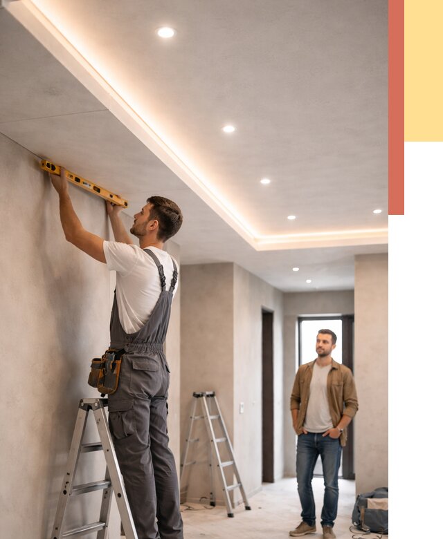 Потолок из гипсокартона с подсветкой в Нурлате от 782 руб./м2 под ключ | ОТДЕЛОЧНИК-Нрт