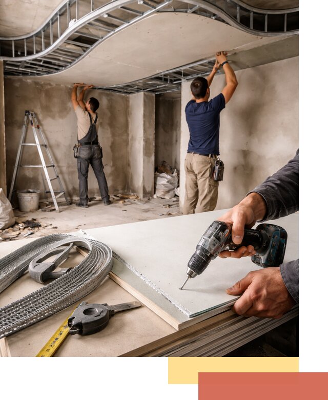 Криволинейный потолок из гипсокартона в Нурлате — монтаж и отделка