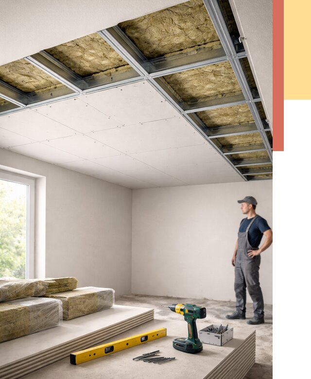 Звукоизоляция потолка ГКЛ в Нурлате от 991 руб. — монтаж под ключ | ОТДЕЛОЧНИК-Нрт