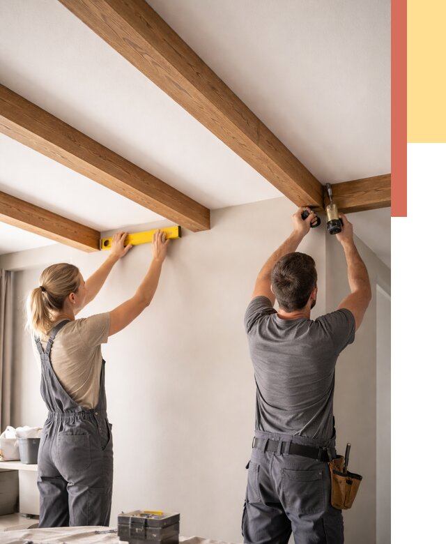 Монтаж декоративных балок на потолок в Нурлате от 4379 руб. — ОТДЕЛОЧНИК-Нрт